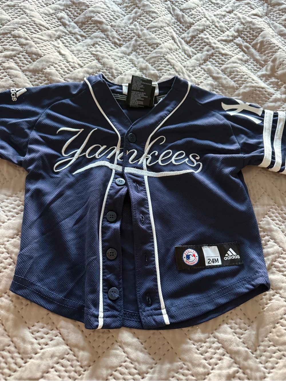 adidas Navy Blue Yankees Button-Front Kids Jersey